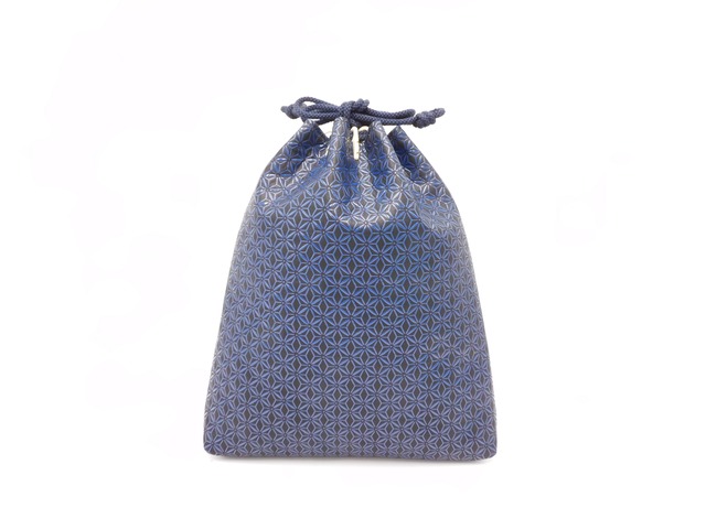 合切袋（大）黒/紺　麻の葉柄