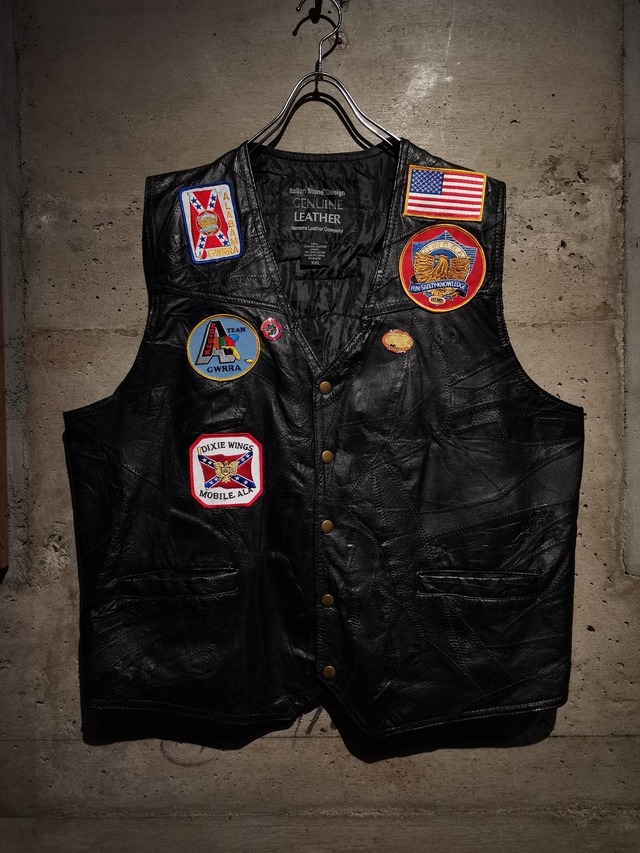 【Caka】"ツギハギ""GWRRA" Patch Design Vintage Loose Leather Vest