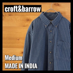 【croft&barrow】ストライプ 柄シャツ 長袖シャツ デニム風 M アメリカ古着