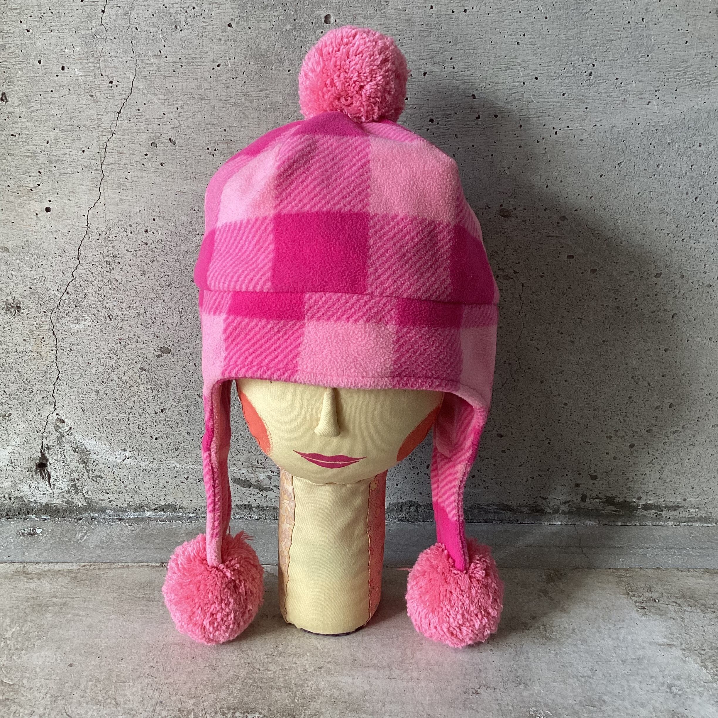 Pink Check Fleece Hat