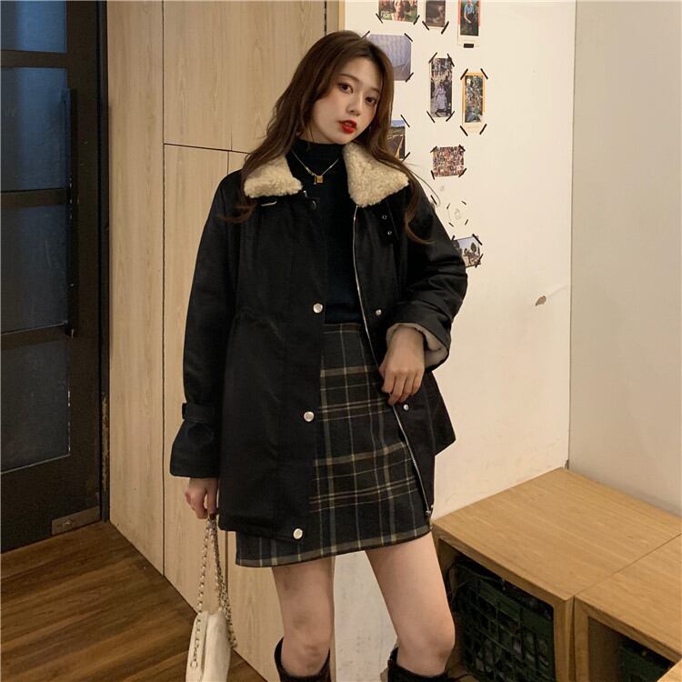 通勤する 冬 新品 PUレザー コート ラペル 毛皮の襟 ジッパー 厚手 暖かい sweet系 小さい新鮮な 大人気