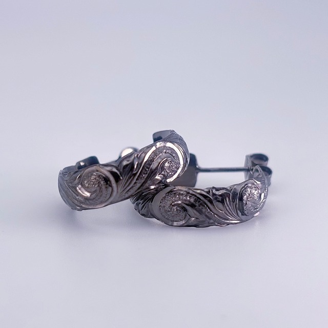 Hoop Earrings -Scroll / Black-
