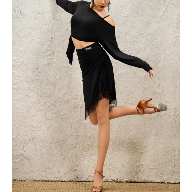 オフショルダー ドローストリング トップス  スリット ダンススカートSET 2col　D00444