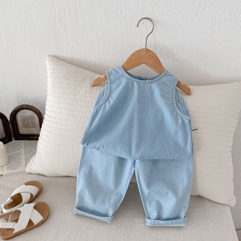 【BABY】デニムノースリーブベスト&ボトムス