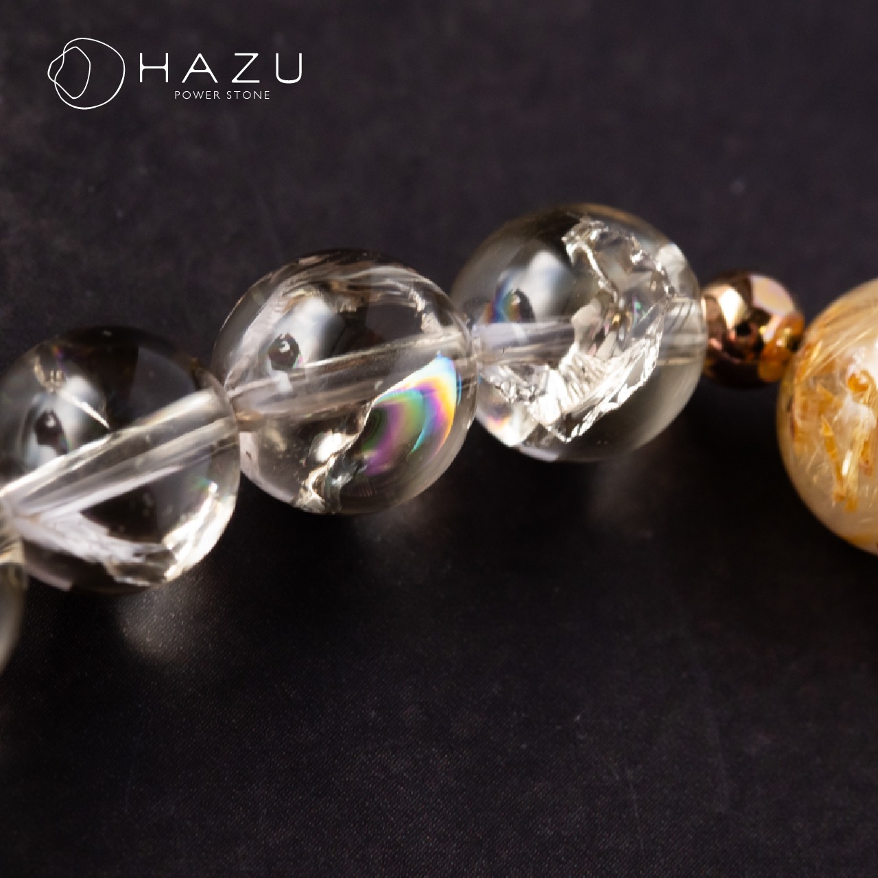 上品さと強さを纏う芯ある輝き［アイリススモーキーシトリン／アイスオブシディアン／ルチルクォーツ／水晶］