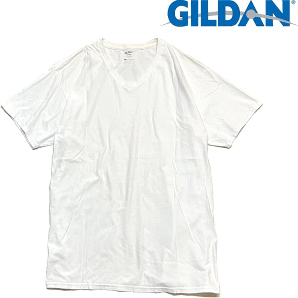 1点物◇GILDANギルダンVネック白T無地Tシャツ古着メンズXLレディースOK
