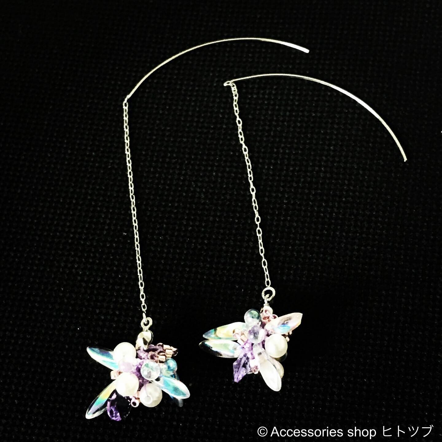 0174:パープルスワロフスキー・チェコガラスのアメリカンピアス