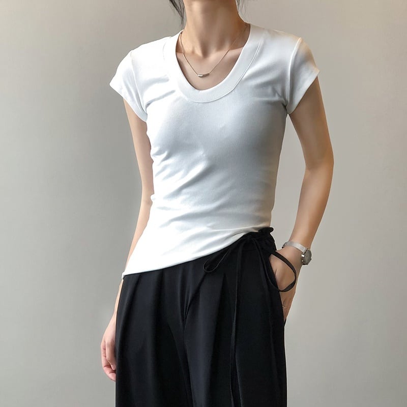 U-Neck Short Sleeve T-Shirt ◆5 Colors 203279
