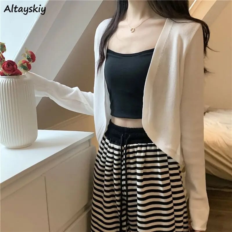 【新作】【送料無料】 カジュアルカーディガン女性ホリデーオールマッチシンプルなピュアカラー春夏日焼け防止ニットセーター韓国スタイルショートスリムトップス 036329696243