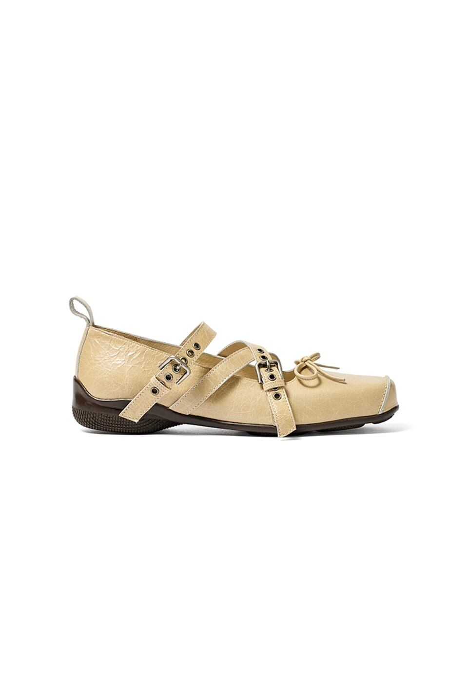 OPEN YY] CROSS BUCKLE BALLET FLATS, BEIGE 正規品 韓国ブランド 韓国