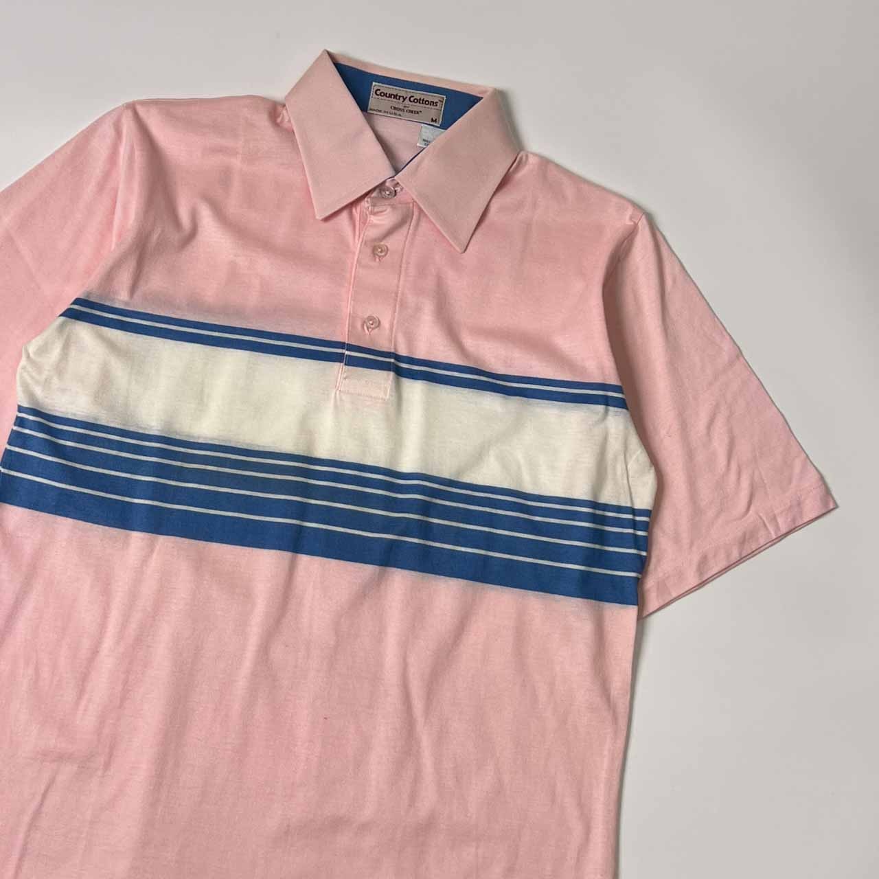 90s USA製 Country Cottons BY CROSS CREEK カントリーコットン クロスクリーク 天竺 半袖 ポロシャツ M/ピンク×ブルー メンズ ビンテージ