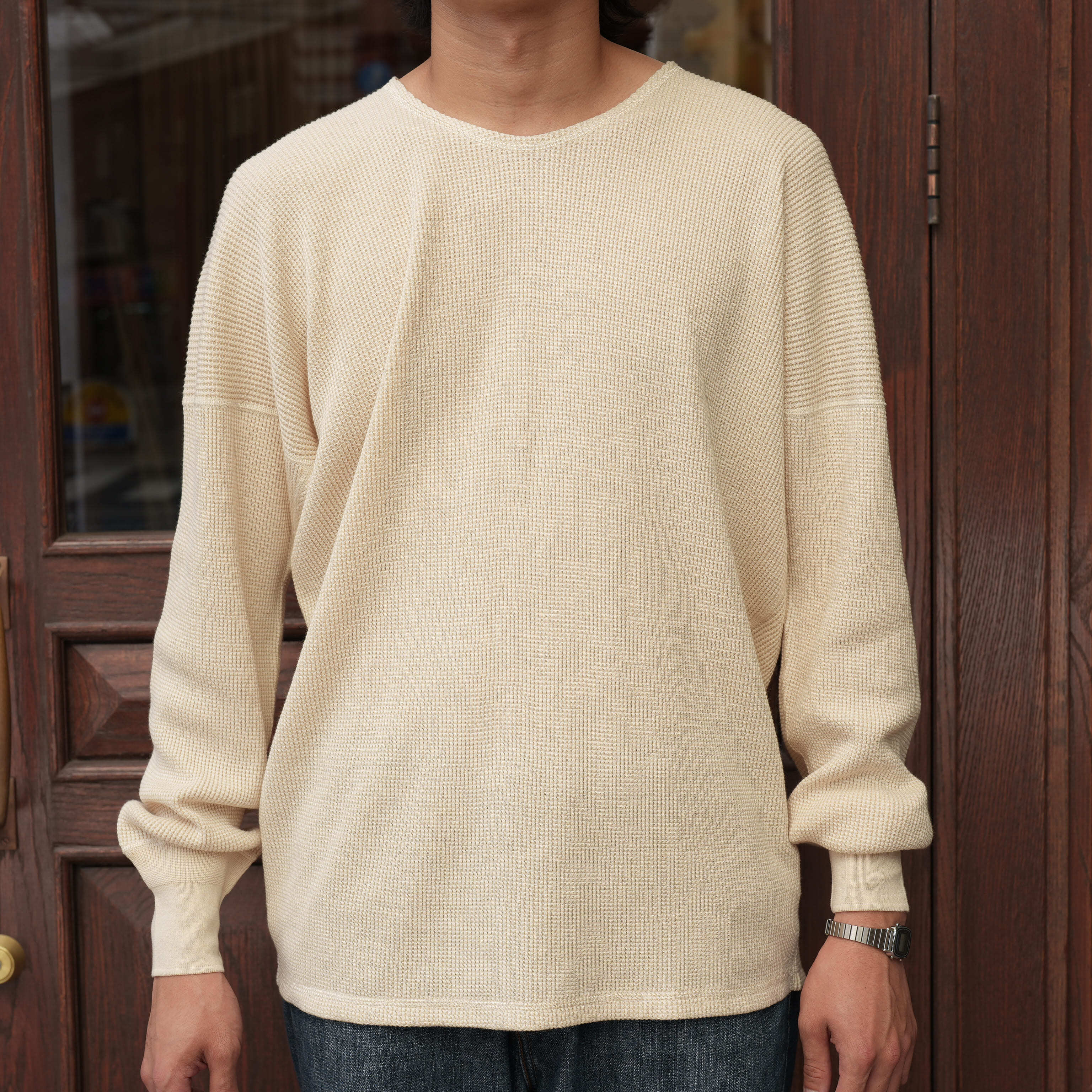 Olde Homesteader YOUTH (オールドホームステッダーユース) "EXTRA SOFT THERMAL OVAL NECK LONG SLEEVE"-ECRU×OFF WHITE-