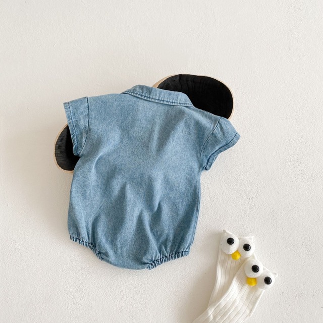 【BABY】カンガルーポケットデニム半袖ロンパース - 12