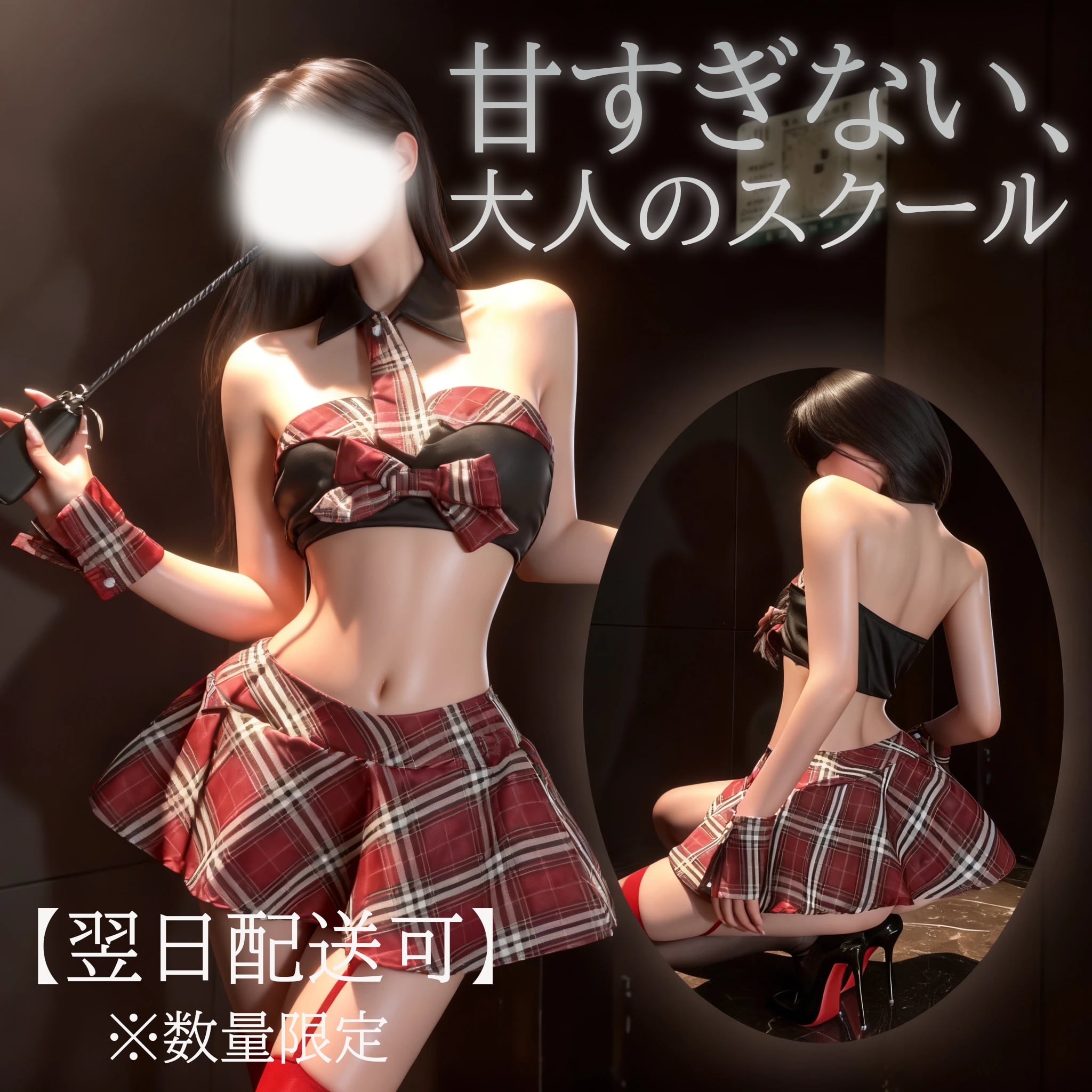 【翌日発送】〔スクール〕誘惑チェックJK風セット(レッド×ブラック)