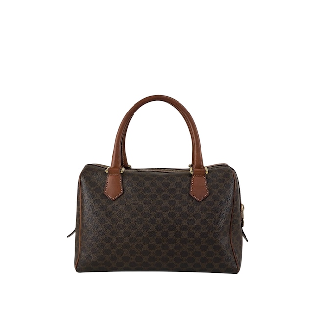 CELINE セリーヌ マカダム ハンドバッグ ブラウン ブラゾン型押し PVC レザー ボストン vintage ヴィンテージ オールド u6p2h4