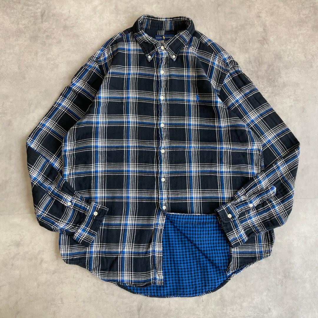 極美品◎RALPH LAUREN ブラック チェックシャツ BD 黒 L ブラックチェック！】ラルフローレン ネルシャツ 黒 チェックシャツ