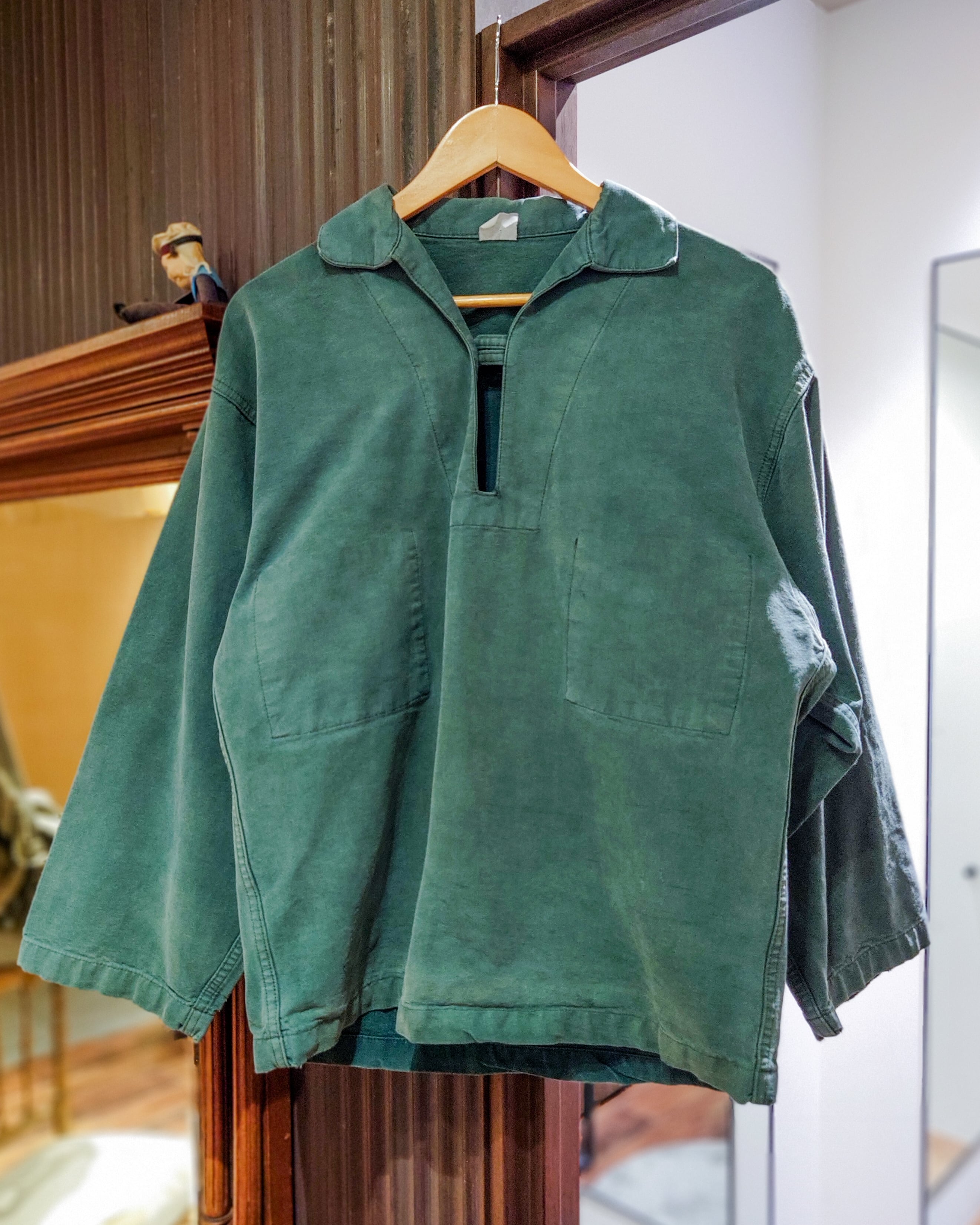 【60年代】 レア色 グリーン・カーキ/イギリス製 フィッシャーマン スモック OLD FISHERMAN SMOCK | STRAYSHEEP ONLINE