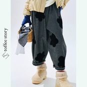 大きなお花が咲くレトロチェック・キャロットパンツ 《i0806》