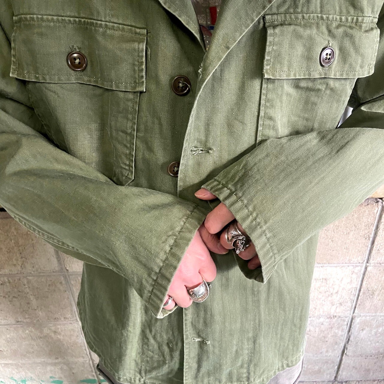 40〜50年代 U.S.ARMY 米軍実品 M-47 HBT ユーティリティシャツ SMALL 