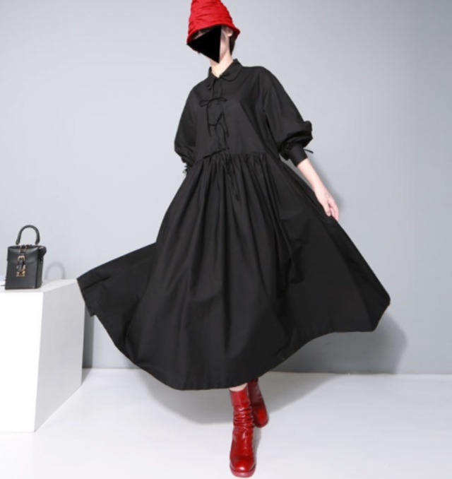 Top Mode ボリューム ロング ワンピース Cool ロング丈 モード系 ワントーン 黒 白 レディース 大きいサイズ 丸襟 ビッグシルエット マキシ丈ワンピ 大人女子 かわいい ゴシック 韓国 ブラック 黒 ホワイト 白 韓国 原宿系 ストリート 半袖 変形tシャツ ユニセックス