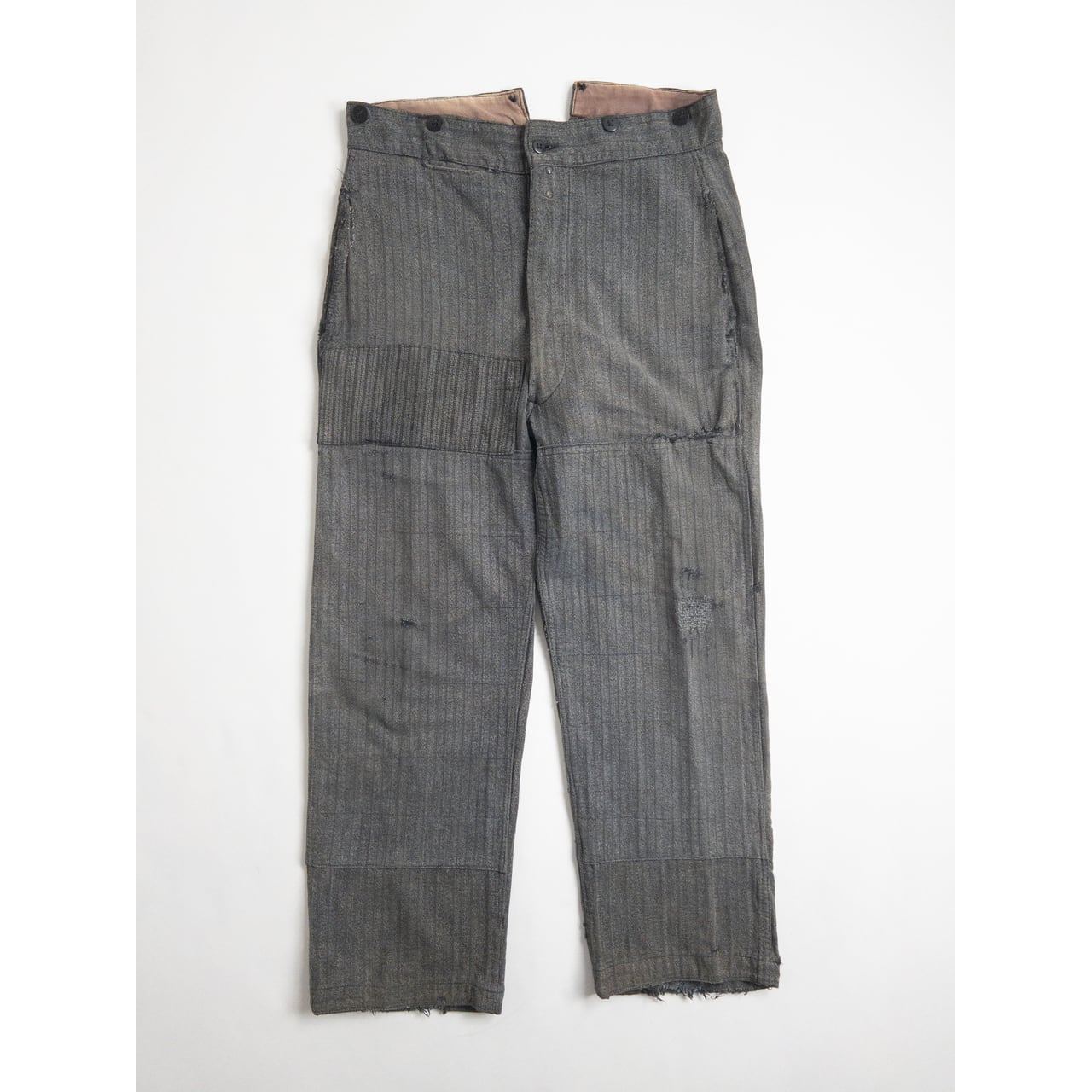 1930-40s "French Vintage" Salt & Pepper Cotton Stripe Patch Work Trousers