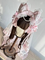 ♡【全4色】2点set MAID 雫すずらん フリルレース ベール付きリボンカチューシャ light green ♡
