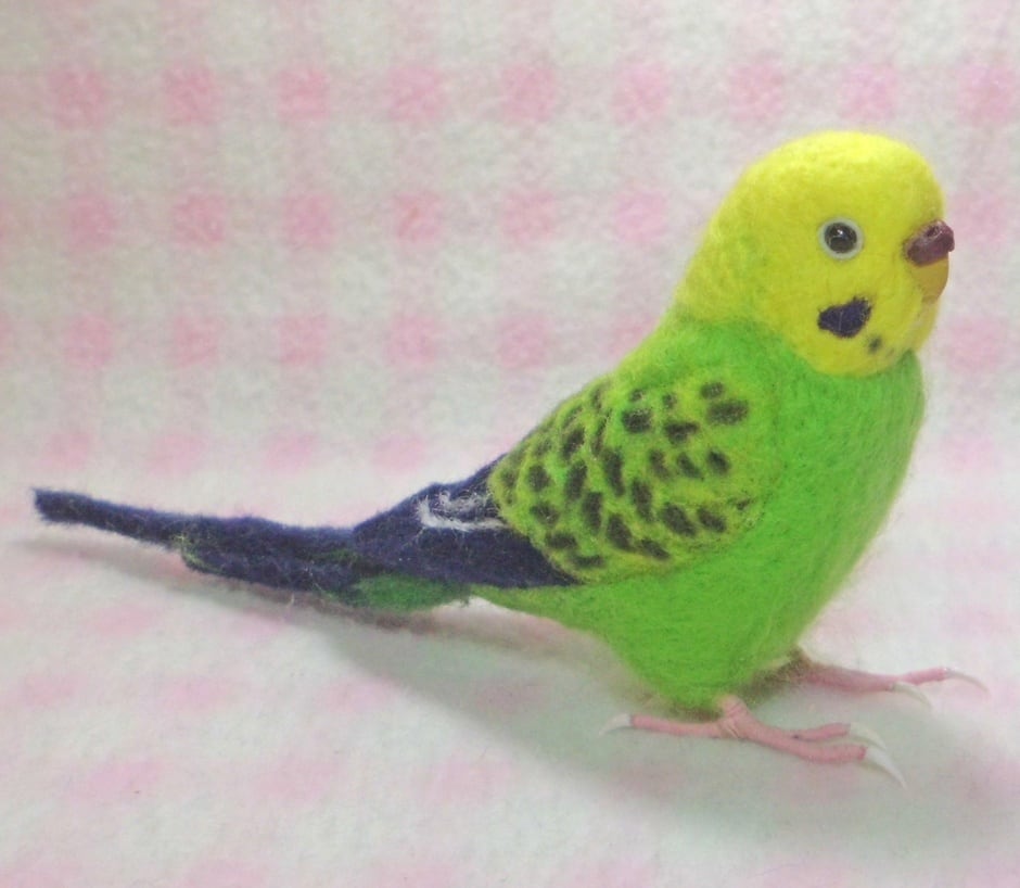 受注作成品】 セキセイインコ グリーンオパーリン リアルサイズ♪ 羊毛