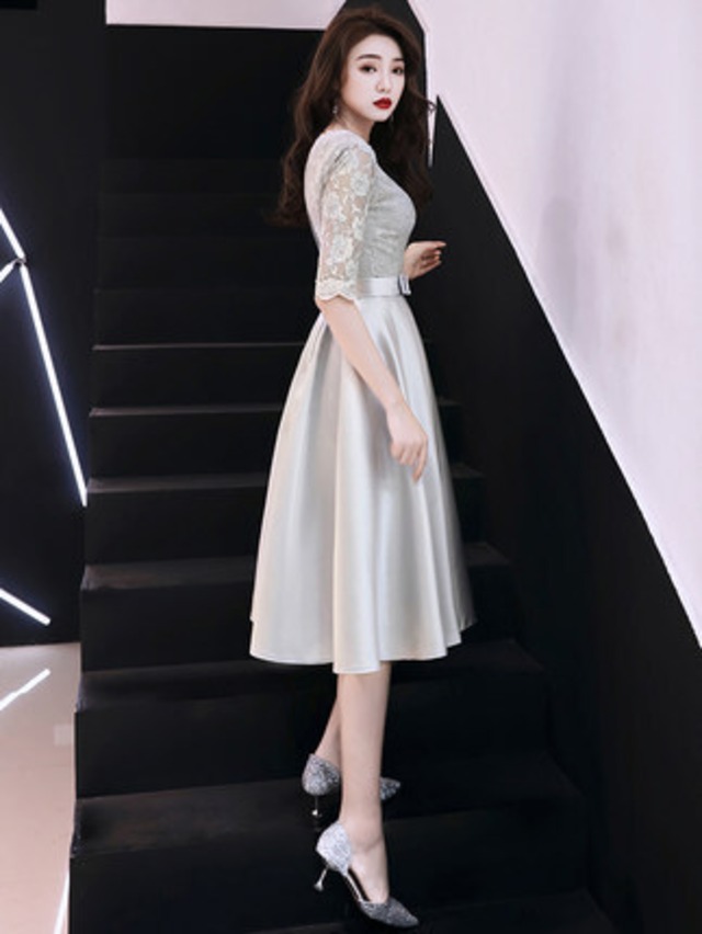 パーティードレス シースルー きれいめ 大きいサイズ ウエストマーク 結婚式 お呼ばれ フォーマル ワンピース 二次会 ドレス ワンピースドレス 披露宴 レディース 膝丈 結婚式 半袖 代 30代 40代 Rcsb Dress Suba