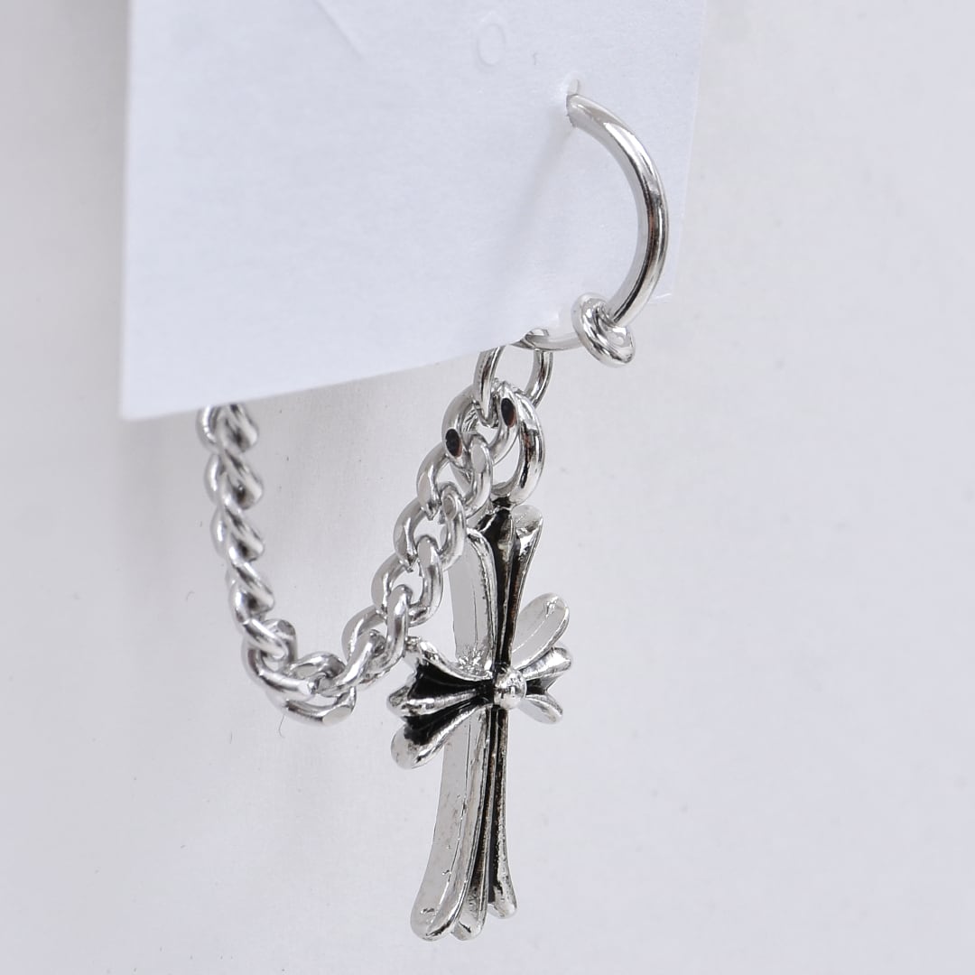 ラインストーンクロス×チェーン イヤーカフイヤリング