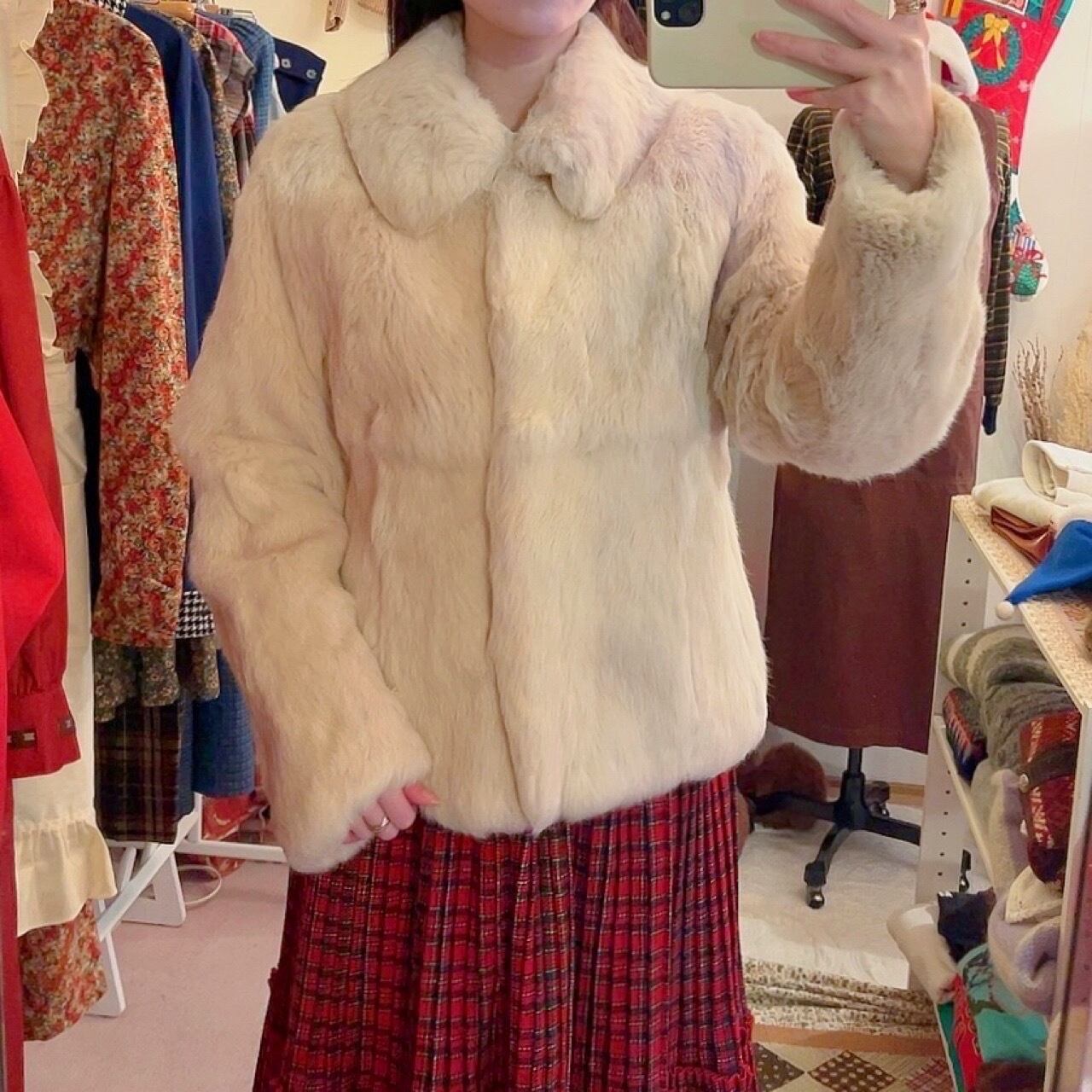 cream rabbit fur coat