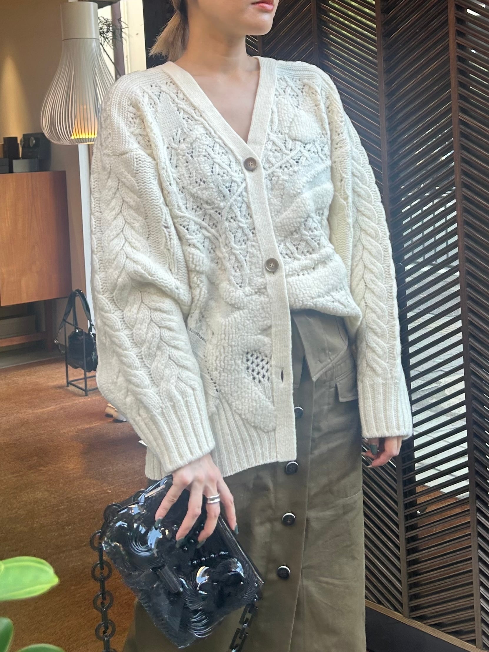 24AW】Mame Kurogouchi マメクロゴウチ /Floral Motif Chunky Knitted  