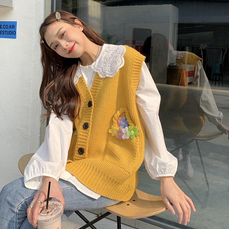 ニットスプリングオータムスタイルノースリーブセーター レッド 春物 秋物 試着室33277483877