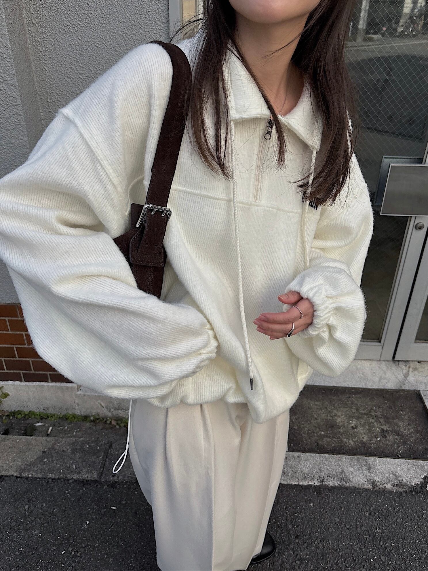 half zip logo volume knit | nananamoe