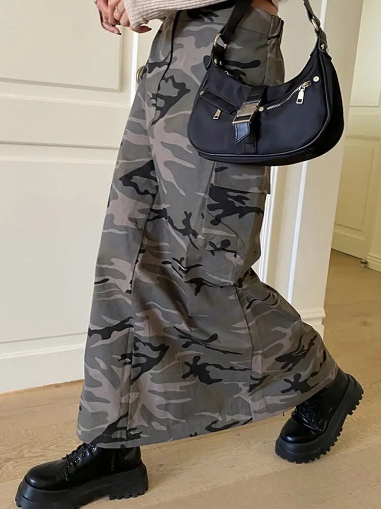 3size / 迷彩柄ロングスカート