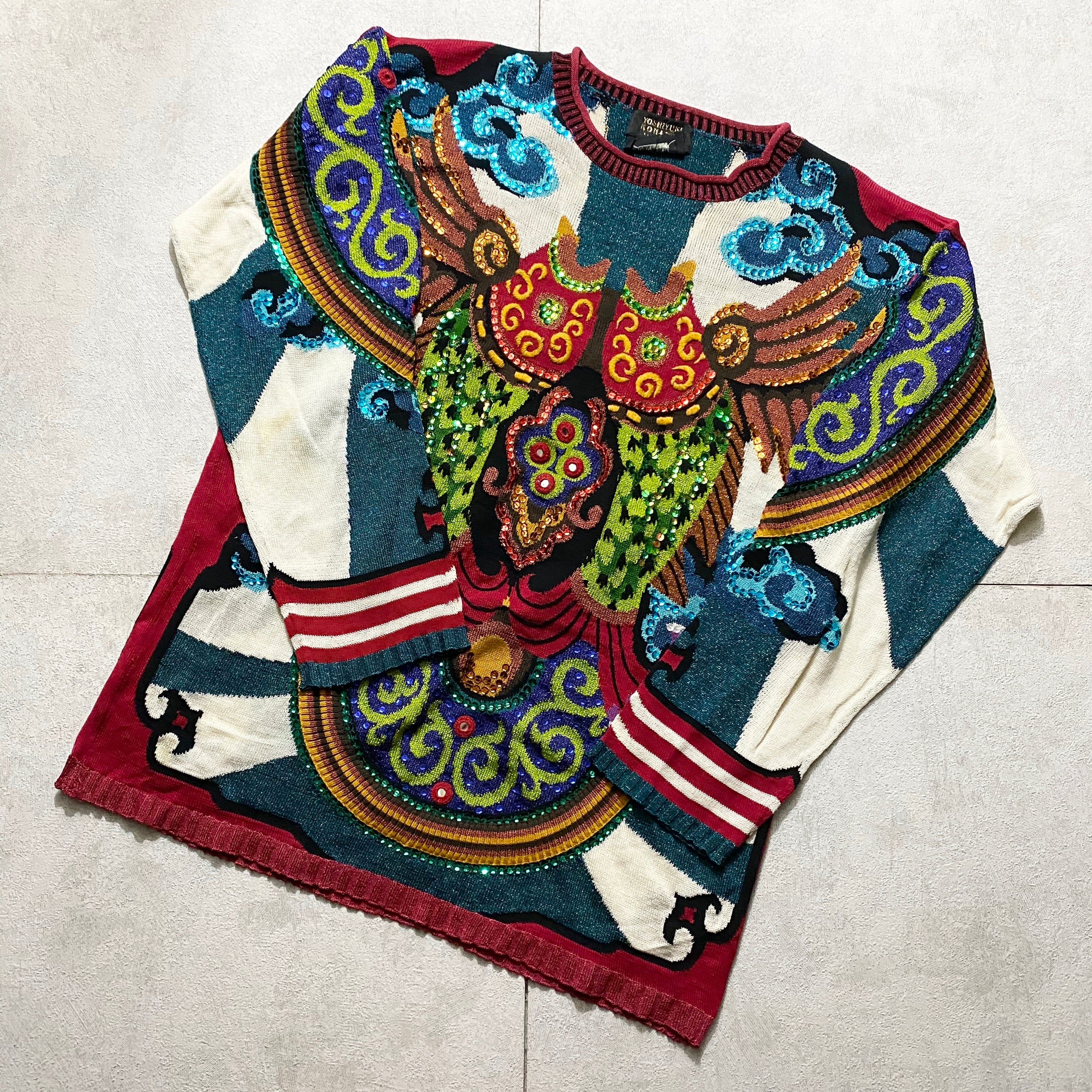 YOSHIYUKI KONISHI FICCE UOMO decorative hand-knit sweater | NOIR 