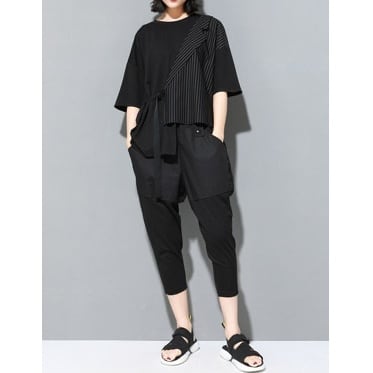 ハーフストライプシャツ×クロップドパンツ セットアップ ST0024