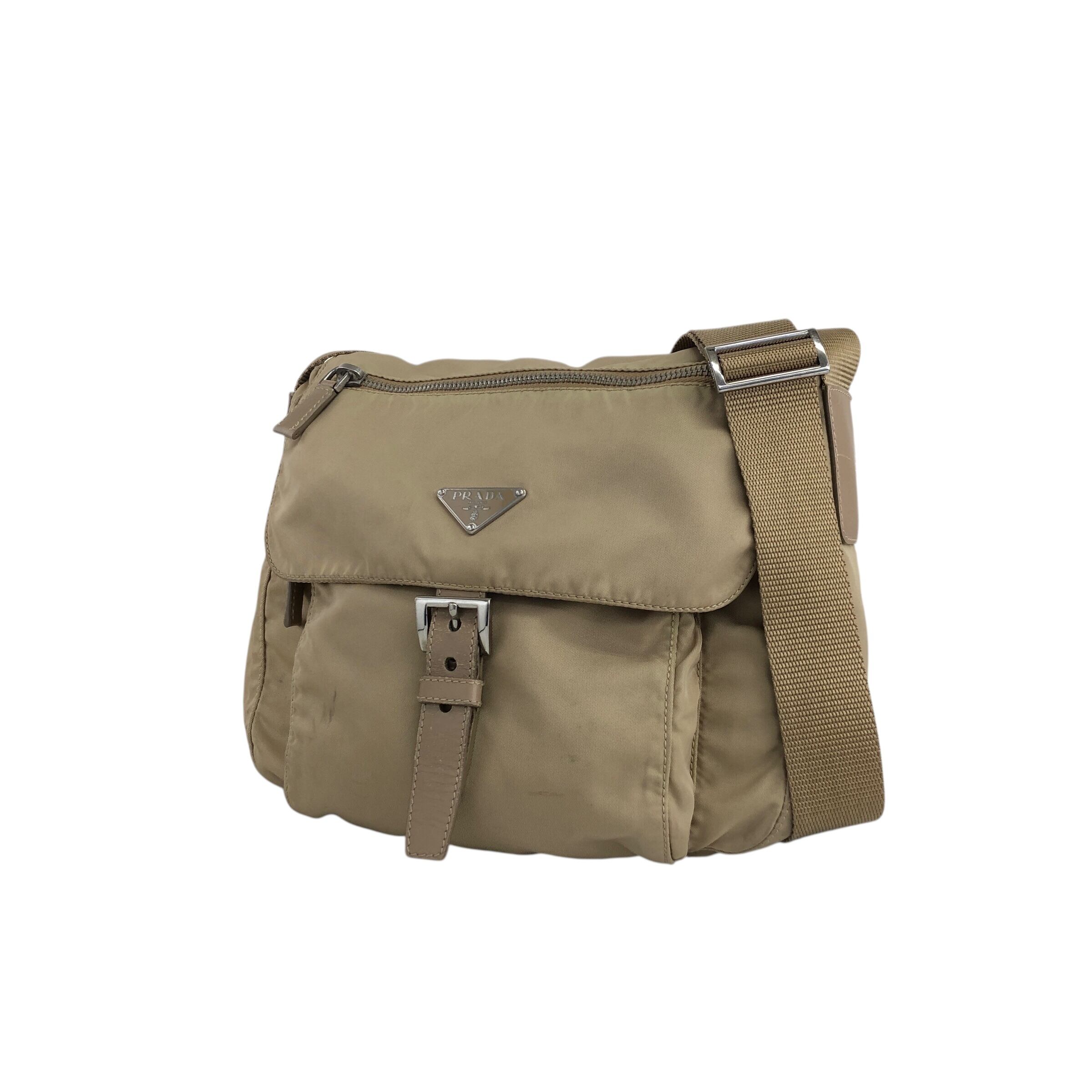 PRADA ナイロン ショルダーバッグ ベージュ PRADA プラダ ショルダーバッグ ベージュ トライアングルロゴ フロント