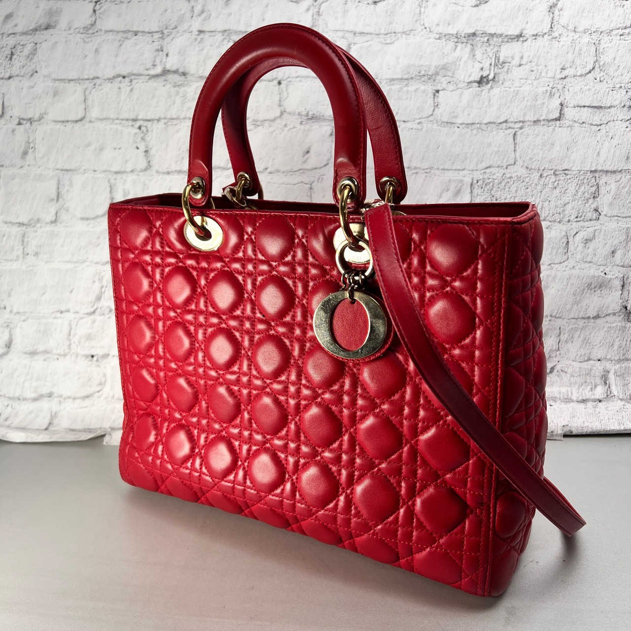 DIOR ディオール レディディオール カナージュ ラムスキン ショルダーバッグ ピンク A-14256