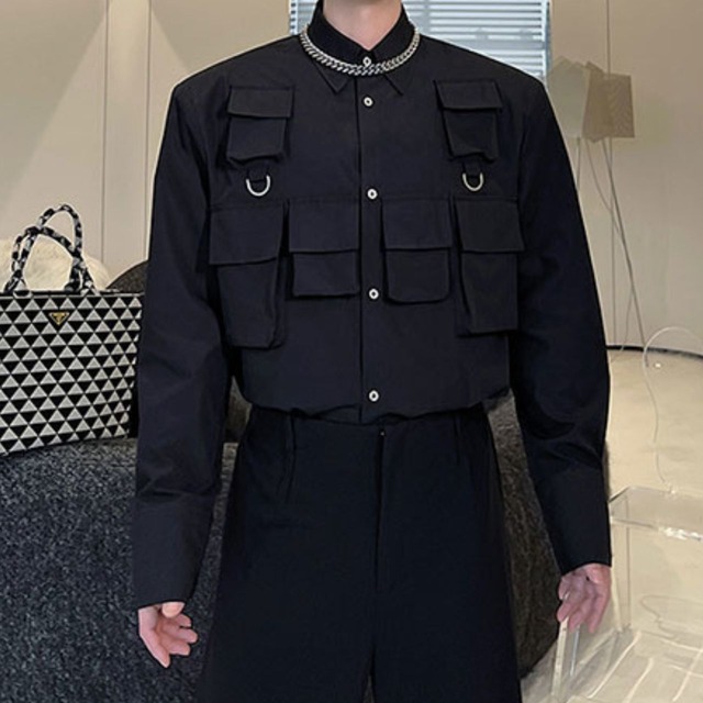 Pockets Design Padded Shoulder Shirt【L0306】
