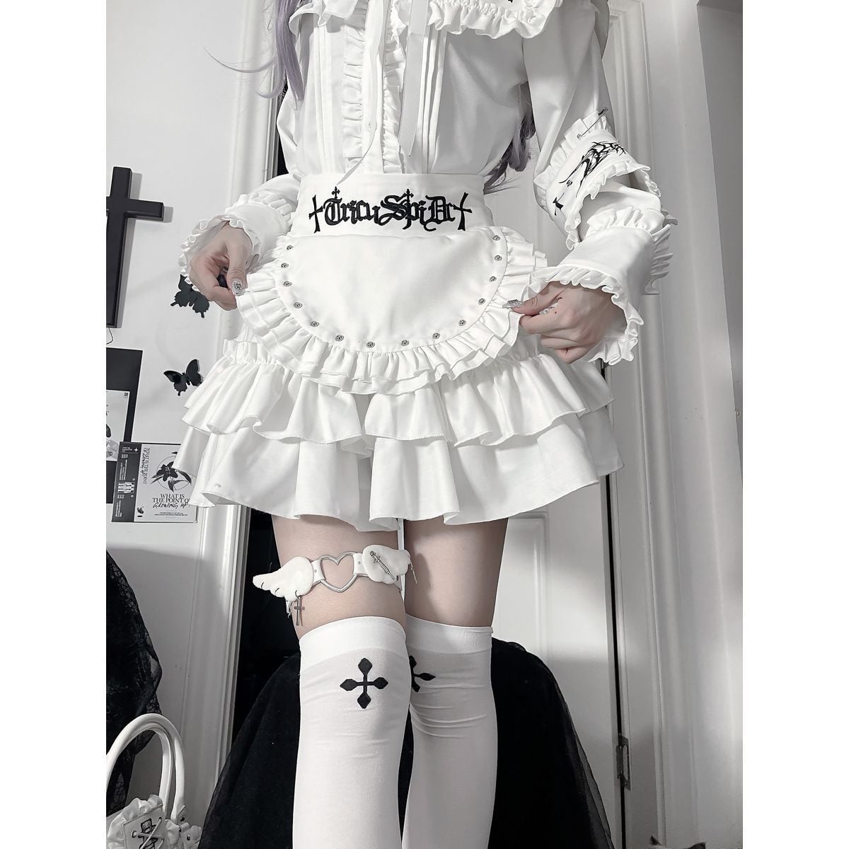 サブカル系フリルエプロン付きメイド服セット：スカート | Maiden's Rêve