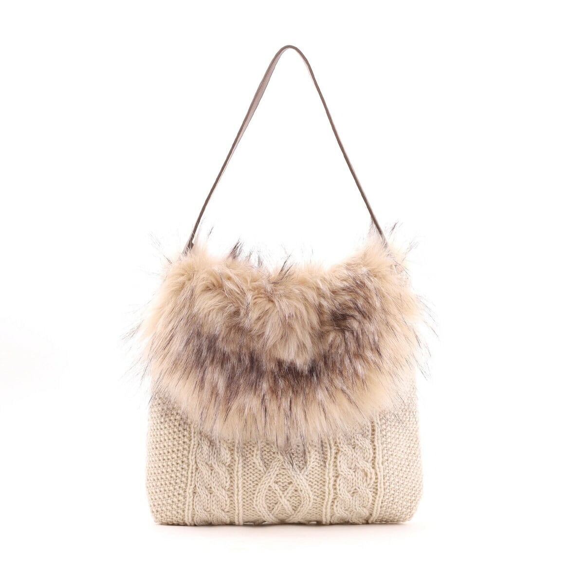 ナナノエル ニットxエコファーワンショルダーバッグ／A4対応 グレー