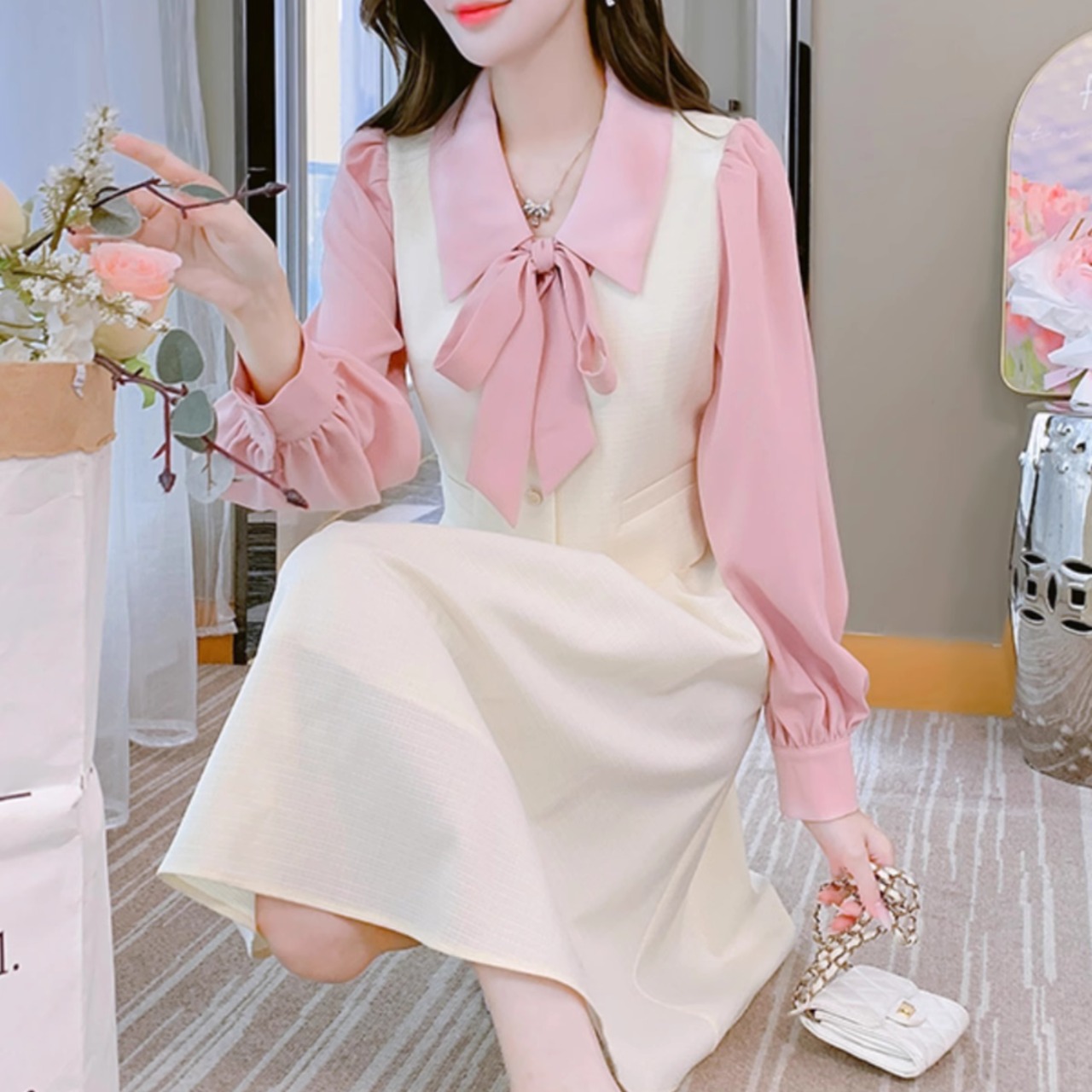 Fake Two-piece Waist-shaping Dress 5165