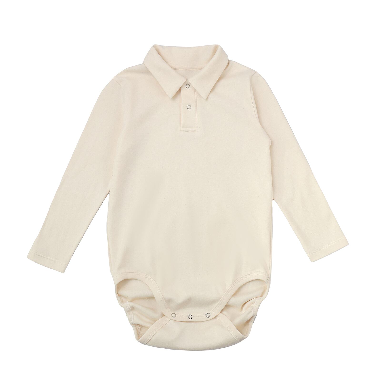 【surge+(プリュ)】 サイズ110-120 発達がゆっくりなキッズ向け 大きめロンパース えり付き長袖 キナリ タグレス 日本国内縫製