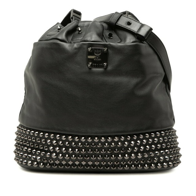 エム シー エム スタッド 斜め掛け ショルダーバッグ 巾着 ブラック レザー レディース MCM 【中古】