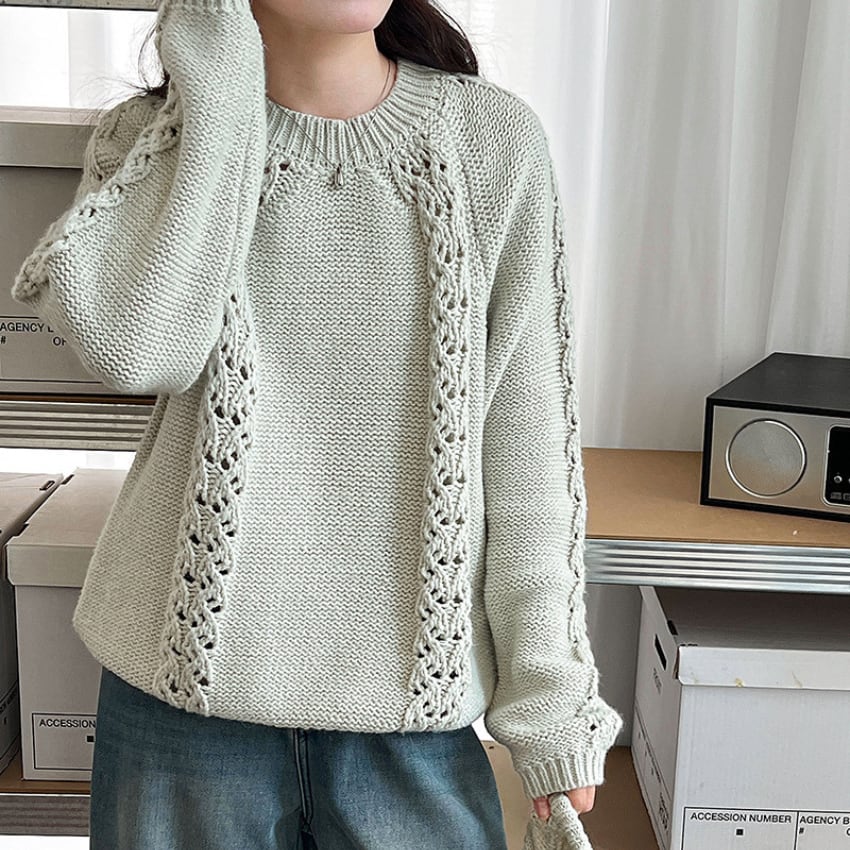 hooded lace knit J00082