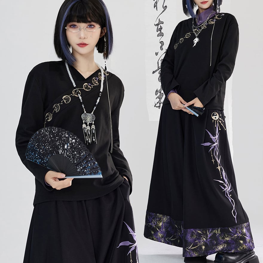 サブカル系 中華風 ムーンフェイス レイヤートップ 長袖 卿棠