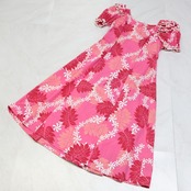 【フラダンス衣装】ピンク ワンピース ドレス ティアレ柄 白 ホワイト 花柄 フリル 明るい 華やか ハワイアン アロハ かわいい