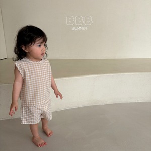 【Bella Bambina】ギンガムセットアップ ベージュ 70~130cm