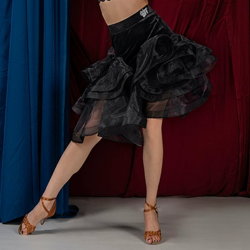 チュール ロングスリーブ フリル ミモレスカートds1211