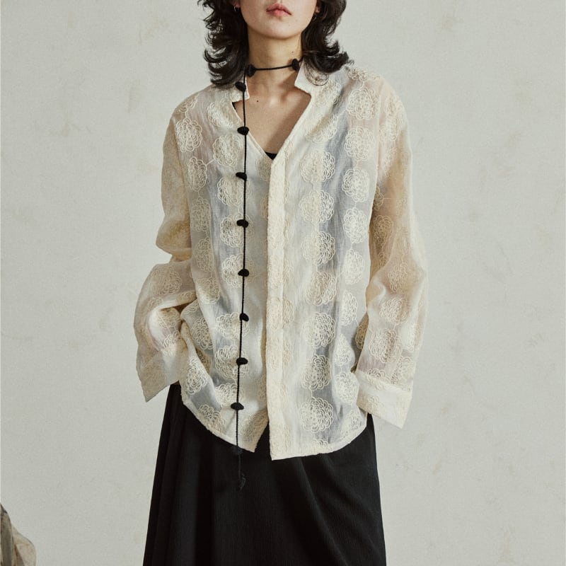 フラワー刺繍シアーシャツ MTO0043